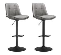 VASAGLE Tabourets de Bar, Lot de 2, Chaise de Cuisine, Siège Pivotant à Hauteur Réglable, Matelassé, en PU, avec Dossier et Repose-Pieds, Salle à Manger, Comptoir, Acier, Gris Tourterelle LJB095G01