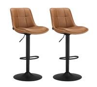 VASAGLE Tabourets de Bar, Lot de 2, Siège Pivotant à Hauteur Réglable, Matelassé, en PU, avec Dossier et Repose-Pieds, Acier, Marron