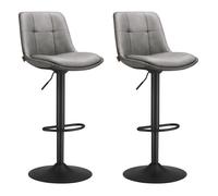 VASAGLE Tabourets de Bar, Lot de 2, Siège Pivotant à Hauteur Réglable, Matelassé, en PU, avec Dossier et Repose-Pieds, Acier, Gris