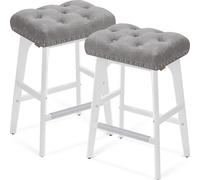 VASAGLE Tabourets de Bar, Lot de 2, Surface en PU, Boutons Tuftés, Bordure Cloutée, Pieds en Bois, Hauteur 66 cm, Coins Bar, Salle à Manger, Montage Facile, Gris Tourterelle LBC085G01