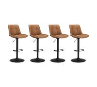 VASAGLE Tabourets de Bar, Lot de 4, Chaise de Cuisine, Siège Pivotant à Hauteur Réglable, Matelassé, en PU, avec Dossier et Repose-Pieds, Salle à Manger, Comptoir, Acier, Marron Caramel LJB295K01