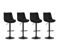 VASAGLE Tabourets de Bar, Lot de 4, en Velours, Siège Pivotant | Chaises de Cuisine, à Hauteur Réglable, avec Dossier et Repose-Pieds, Acier, Salle à Manger, Comptoir, Noir d'Encre
