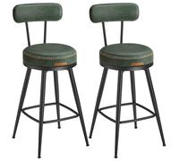 VASAGLE EKHO Collection - Tabouret de Bar Pivotant à 360°, Lot de 4, pour Cuisine, Rembourré, Dossier, PU avec Coutures, Style Moderne Mi-siècle, Hauteur 65 cm, Bar, Vert Forêt LBC289C01