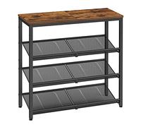 VASAGLE ULBS040B01 Étagère à chaussures à 4 niveaux pour placard, entrée avec étagères de rangement et dessus spacieux, autonome, en acier, industriel, marron rustique et noir