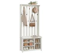 VASAGLE Vestiaire d'Entrée, Meuble avec Porte-Manteau et Banc, 7 Crochets | Rangement Chaussures, Étagère pour Couloir, 81 x 35 x 180 cm, Blanc, Collection HELAN HSR414W01