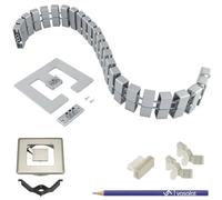 vasalat Kit complet de gestion des câbles de bureau Cube avec passage de câble 90 x 90 mm + goulotte magnétique + clips de fixation + aimants couleur aluminium Longueur 580-750 mm