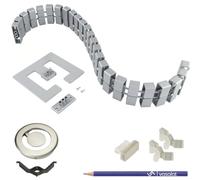 vasalat Kit complet de gestion des câbles de bureau Cube avec passe-câble de 90 mm de diamètre + goulotte magnétique + clips de fixation + aimants couleur aluminium Longueur 580-750 mm
