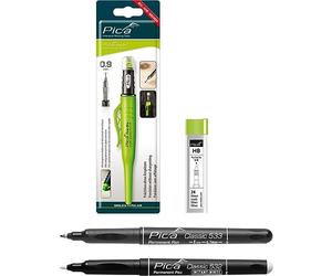 vasalat Pica Fine Dry Lot de 4 marqueurs à pointe profonde + mines de rechange HB + stylo permanent fin noir + marqueur permanent blanc