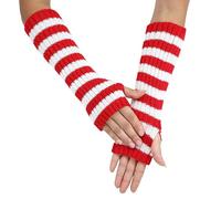 VASANA 1 paire de mitaines longues en tricot noir à rayures pour femme - Manchettes extensibles avec trou pour le pouce - Pour cosplay, rock, gothique, Noël, carnaval (30 cm), Rouge, taille unique