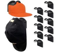 VASANA Lot de 10 crochets adhésifs en plastique noir pour chapeaux de baseball - 2 possibilités différentes - Pas de perçage - Support solide pour chapeaux