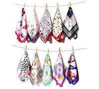VASANA Lot de 10 écharpes carrées soyeuses pour femme - Motifs et couleurs mélangés - Accessoires de mode - Foulard - Bandeau - Accessoires de décoration pour cheveux (couleur aléatoire), Couleurs