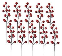VASANA Lot de 10 tiges de baies artificielles rouges de 20 cm pour décoration de Noël - Branches de houx artificielles - Décoration de sapin de Noël - Artisanat pour les vacances, les fêtes festives,