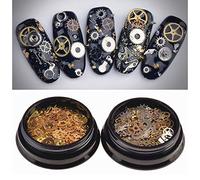Vasana Lot de 2 boîtes de 200 à 300 pièces Motif mixte ultra fin 3D en métal Steampunk Gears Charms DIY Pendentifs horloge roue roue engrenage ongles clous nail art décorations