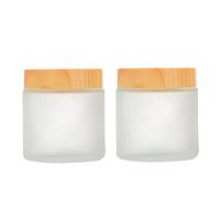 VASANA Lot de 2 pots à crème en verre dépoli avec couvercles en bois - Rond, transparent, rechargeables, étanches, faciles à utiliser, polyvalents pour crèmes, pommades, sels de bain, bougies