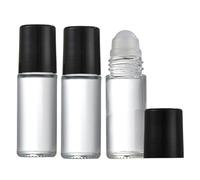 VASANA Lot de 3 flacons roulants vides en verre de 50 ml avec bille en plastique et bouchon noir rechargeables pour déodorant de voyage pour huiles essentielles cosmétiques