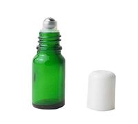 VASANA Lot de 3 flacons vides rechargeables en verre vert pour huiles essentielles, échantillons de produits cosmétiques, pots avec boule en métal et bouchon blanc pour huiles essentielles, parfum