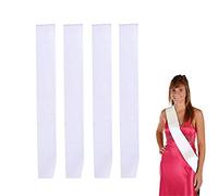 VASANA Lot de 4 écharpes vierges en satin doux uni en polyester pour enterrement de vie de jeune fille, pour remise de diplôme, mariage, anniversaire, fête de mariage (blanc)