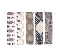 VASANA Lot de 5 étuis de transport en paille de 6 x 26 cm avec cordon de serrage - Pochette à couverts - Pochette en tissu japonais pour cuillère, couteaux, fourchettes, baguettes, Style japonais