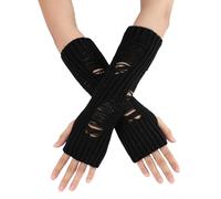 VASANA Mitaines déchirées de 30 cm - Manchettes au crochet - Pour fille - Style punk gothique - Accessoires de costume - Gants grunge - Halloween - Fête par temps froid - Utilisation quotidienne -