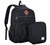 VASCHY Cartable Fille Garçon Primaire, Poches Multiples 2 en 1 Set de Sac à Dos Enfant Scolaire 6 à 9 Ans Grande Capacité Sac d'École avec Sac Repas pour Voyage Randonnée Noir