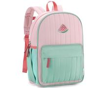 VASCHY Cartable Fille Primaire, Léger A4 Sac à Dos Enfant Maternelle 5 à 9 Ans Matelassé Mignon Blocs de Couleurs Sac d'École avec Poches Latérales Rose Vert