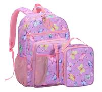 VASCHY Cartable Fille Primaire, Poches Multiples 2 en 1 Set de Sac à Dos Enfant Scolaire 6 à 9 Ans Grande Capacité Sac d'École avec Sac Repas pour Voyage Randonnée Papillon