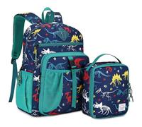 VASCHY Ensemble Cartable Enfant 2 en 1: Sac à Dos 16 L avec Sac Repas Isotherme 3 L, Déperlant, École Maternelle et Primaire, Fille et Garçon, 30 x 12,5 x 43 cm, Dinosaure Marine