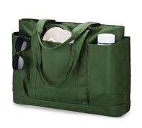 VASCHY Grand Sac de Plage Femme XXL, Pliable Cabas Femme Imperméable Léger Beach Tote Bag avec Fermeture Éclair Sac Shopping Voyage d'Été pour Famille Vacances Gym Piscine Pique-Nique, Vert