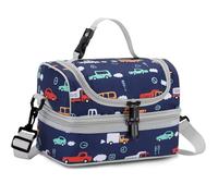 VASCHY Sac à déjeuner pour enfants, sac à déjeuner portable avec compartiments séparés, sac à déjeuner réutilisable pour garçons avec bandoulière réglable pour l'école et la voiture de pique-nique
