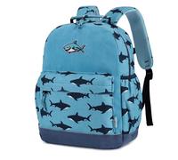 VASCHY Sac à Dos Enfant en Velours Côtelé Pour 4-6 Ans,Requin Bleu 14 L | Cartable Garcon Primaire Léger,Boucle de Poitrine Avec Sifflet,Design Réfléchissant de Sécurité,Format A4,Cadeau/Voyage/École