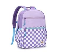 VASCHY Sac à Dos Enfant, Léger Cartable Fille Garçon Primaire 4 à 7 Ans pour Dossier A4 Multi-poches Résistant à l'Eau Sac d'École pour Scolaire Maternelle Voyage, Tartan Lavande