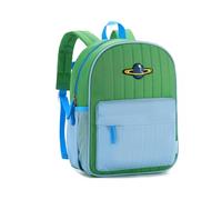 VASCHY Sac à Dos Enfant, Léger Petit Matelassé Cartable Fille Garcon Primaire Maternelle 3 à 5 Ans Mignon Blocs de Couleurs Sac d'École avec Poches Latérales Vert Bleu