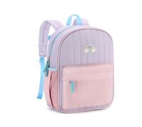 VASCHY Sac à Dos Enfant, Léger Petit Matelassé Cartable Fille Primaire Maternelle 3 à 5 Ans Mignon Blocs de Couleurs Sac d'École avec Poches Latérales Violet Rose