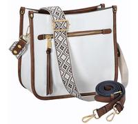 VASCHY Sac À Main Femme Bandoulière Cuir PU Taille Moyenne, Multi-Poches, Fermeture Zippée, 2 Bretelles Réglables Et Amovibles, Poche Arrière Antivol, Beige