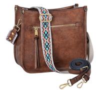 VASCHY Sac À Main Femme Bandoulière Cuir PU Taille Moyenne, Multi-Poches, Fermeture Zippée, 2 Bretelles Réglables Et Amovibles, Poche Arrière Antivol, Marron