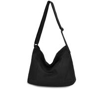 VASCHY Sac Bandoulière Femme, Léger Sac a Main Bandoulière en Toile Besace Femme Homme Adolescent 14 Pouces PC Multi-Poches pour École Université Voyage Travail Loisir, Noir