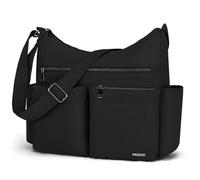 VASCHY Sac Bandoulière Femme Nylon, Casual Sac à Main Bandoulière Imperméable Léger Sacoche Multipoches Antivol Messenger Bag Réglable pour Voyages Travail École Sports Shopping Quotidien, Noir