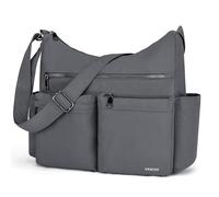 VASCHY Sac Bandoulière Femme Nylon, Casual Sac à Main Bandoulière Imperméable Léger Sacoche Multipoches Antivol Messenger Bag Réglable pour Voyages Travail École Sports Shopping Quotidien, Gris
