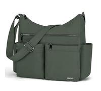 VASCHY Sac Bandoulière Femme Nylon, Casual Sac à Main Bandoulière Imperméable Léger Sacoche Multipoches Antivol Messenger Bag Réglable pour Voyages Travail École Sports Shopping Quotidien, Vert