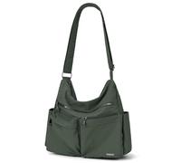 VASCHY Sac Bandoulière Femme, Sacoche Besace Imperméable Léger Multipoches RFID Antivol avec Bretelle Réglable pour Voyage Cours Travail, Vert