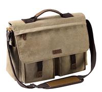 VASCHY Sac Bandoulière Homme, Vintage Sac de Messager Besace Sacoche Homme Résistant à l'Eau Ciré Toile Convient Portable de 15,6 Pouces Sac à Épaule Mallette avec Bandoulière Rembourrée Chameau