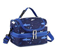 VASCHY Sac Isotherme Repas Enfants Garçons, Sac à Lunch Portatif à Compartiments Séparés Réutilisable Sac à Main de Déjeuner avec Bandoulière Réglable École et Pique Nique (Requin Bleu)