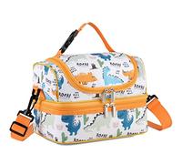 VASCHY Sac Isotherme Repas Enfants Garçons, Sac à Lunch Portatif à Compartiments Séparés Réutilisable Sac à Main de Déjeuner avec Bandoulière Réglable pour École et Pique Nique (Dinosaure Jaune)