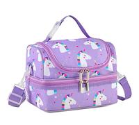 VASCHY Sac Isotherme Repas Enfants, Sac à Lunch Portatif à Compartiments Séparés Réutilisable Sac à Main de Déjeuner avec Bandoulière Réglable pour École et Pique Nique, Licorne