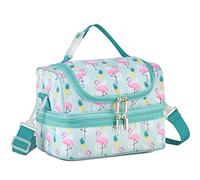 VASCHY Sac Isotherme Repas Enfants, Sac à Lunch Portatif à Compartiments Séparés Réutilisable Sac à Main de Déjeuner avec Bandoulière Réglable pour École et Pique Nique, Flamant