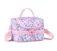 VASCHY Sac Isotherme Repas pour Filles, Sac à Lunch Portatif à Compartiments Séparés Réutilisable Sac à Main de Déjeuner avec Bandoulière Réglable pour École et Pique Nique (Papillon Rose)