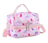 VASCHY Sac Isotherme Repas pour Filles, Sac à Lunch Portatif à Compartiments Séparés Réutilisable Sac à Main de Déjeuner avec Bandoulière Réglable École et Pique Nique (Dinosaure Rose)