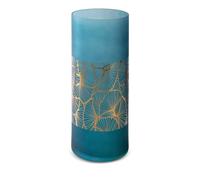 Vase 15x40 Musa 3 feuilles de ginkgo bleu foncé doré en verre d'art Edition limitée Eurofirany