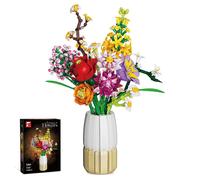 Vase 2-en-1 Kit de Construction de Bouquet de Fleurs Artificielles pour Adultes
