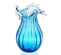 Vase à Bulles en Verre soufflé de 21,1 cm, Collection d'art Moderne, Vase de Fleurs pour décoration d'intérieur, Salon, Bureau, Centre de Table, Table et Mariage, Bleu